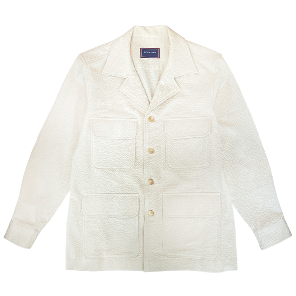 Japanese seersucker unconstructed 4 button Regiment Jacket (Made to Order) - Cream