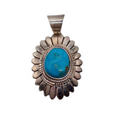Handmade Navajo Pendant With Turquoise Set In Sterling Silver