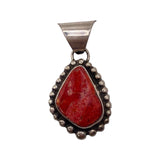 Handmade Navajo Made Spiny Oyster Shell Pendant Set In Sterling Silver