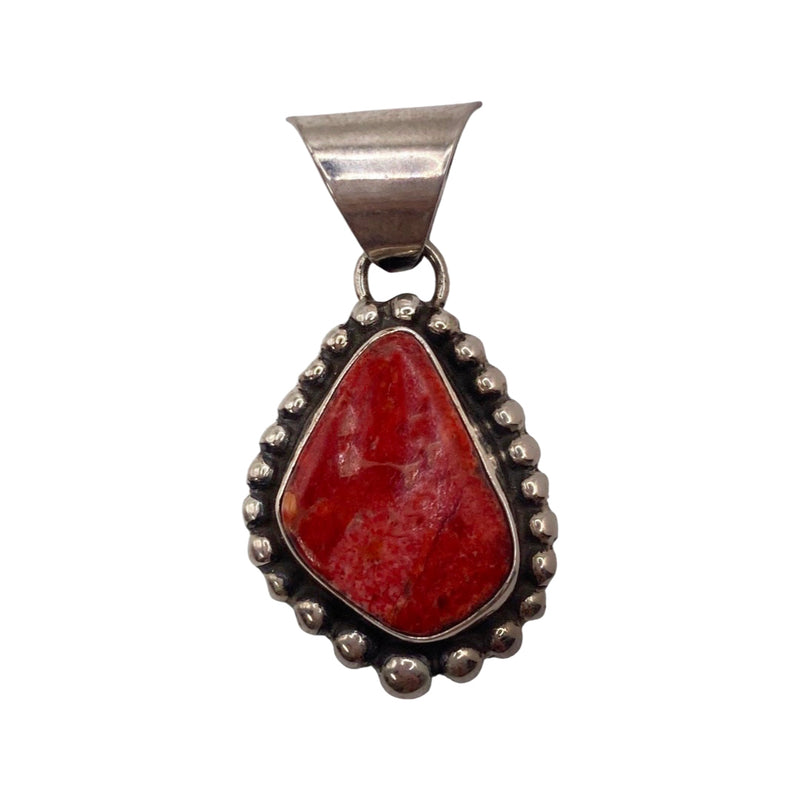 Handmade Navajo Made Spiny Oyster Shell Pendant Set In Sterling Silver