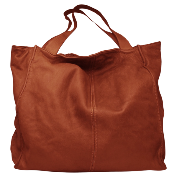 Soft Leather Shoulder Bag - Cognac Brown