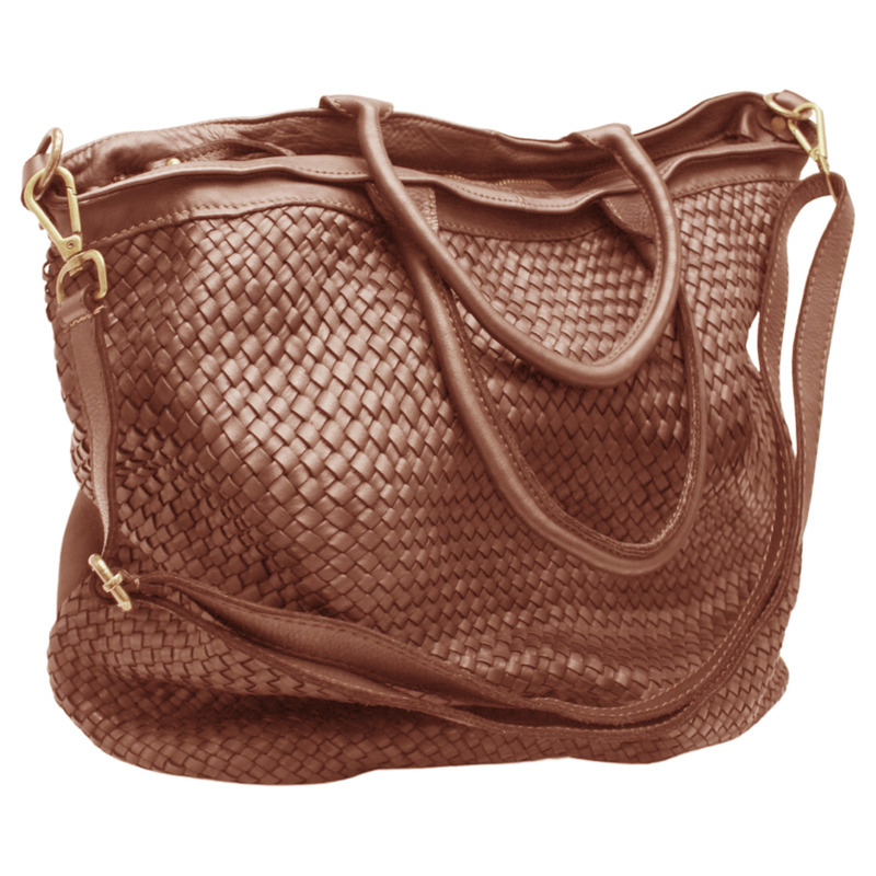 Soft Woven Leather Shoulder Bag - Brown