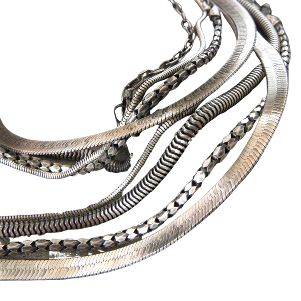Oxidized sterling silver multi layered necklace - 108