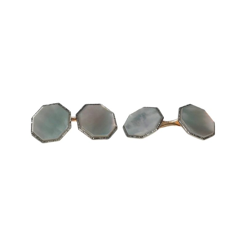 Vintage Krementz Gold Filled Platinum Inlay Rims with Mother of Pearl Dress Stud Set