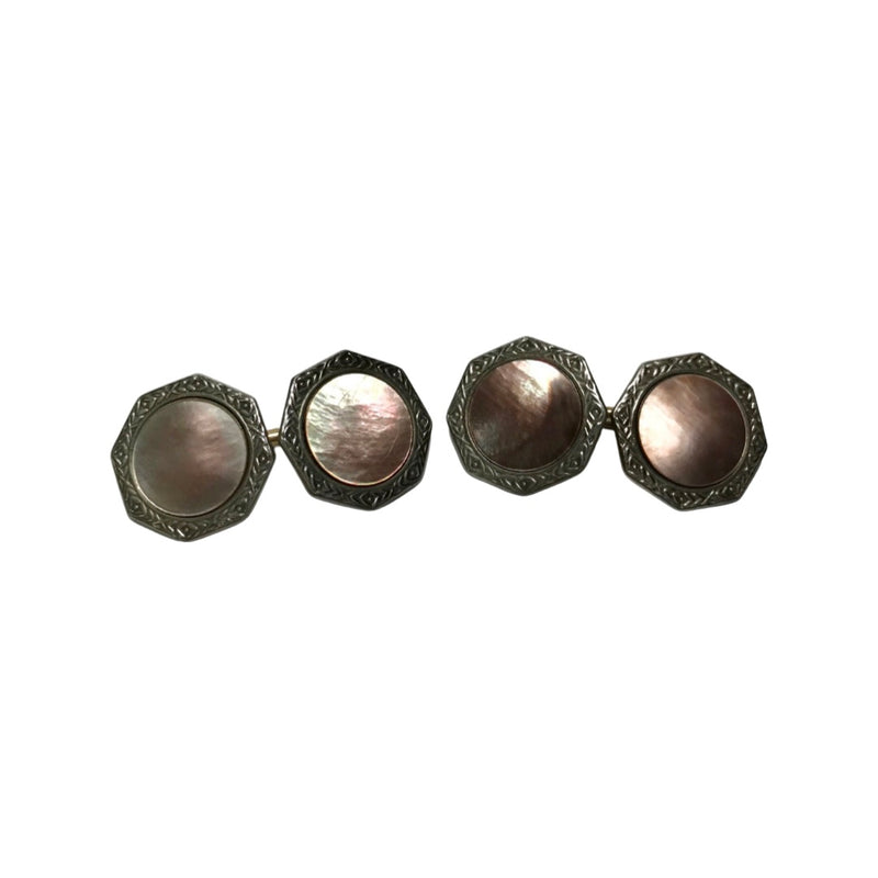 Vintage Krementz Gold Filled Platinum Inlay Rims with Mother of Pearl Dress Stud Set