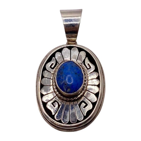 Handmade Navajo Lapis Pendant Set In Sterling Silver