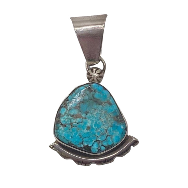 Handmade Navajo Turquoise Pendant Set In Sterling Silver