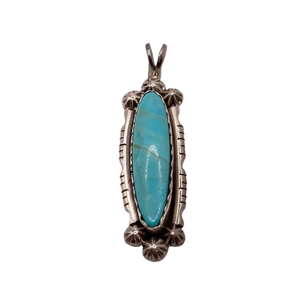 Handmade Navajo Turquoise Pendent Set In Sterling Silver