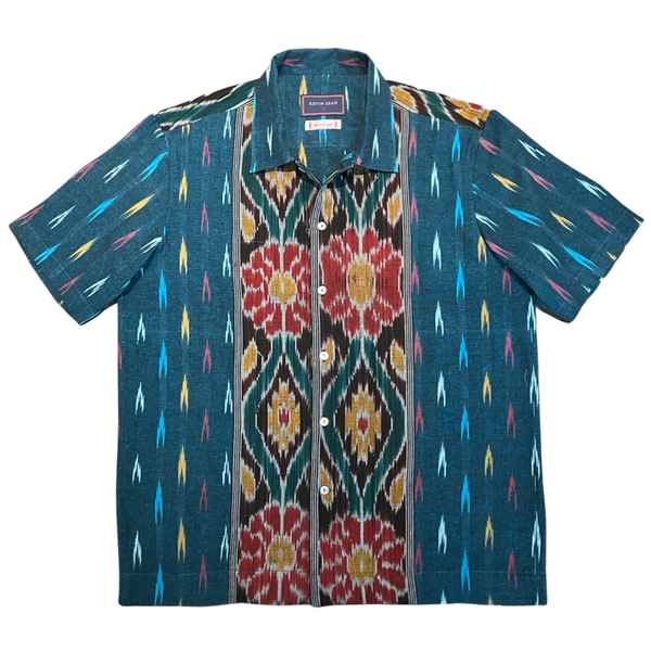 Hand Loomed Ikat Short Sleeve Shirt - Teal