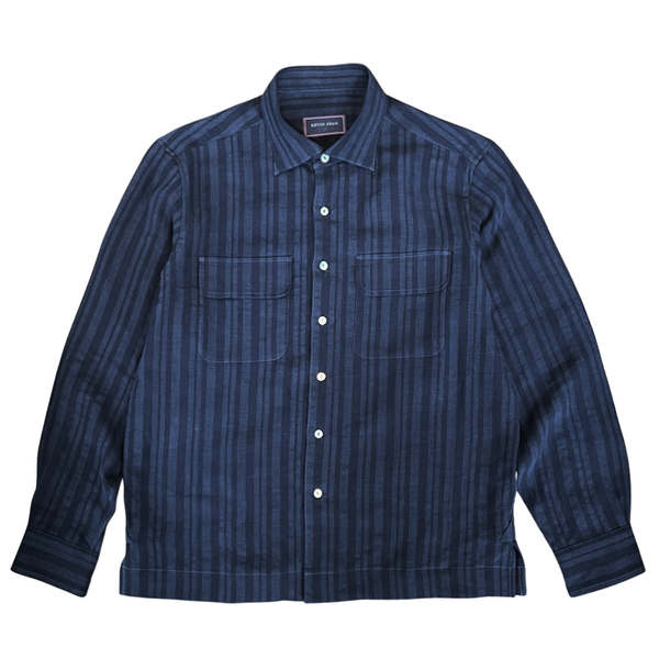 "Duke"  Linen Viscose Long Sleeve Shirt - Navy