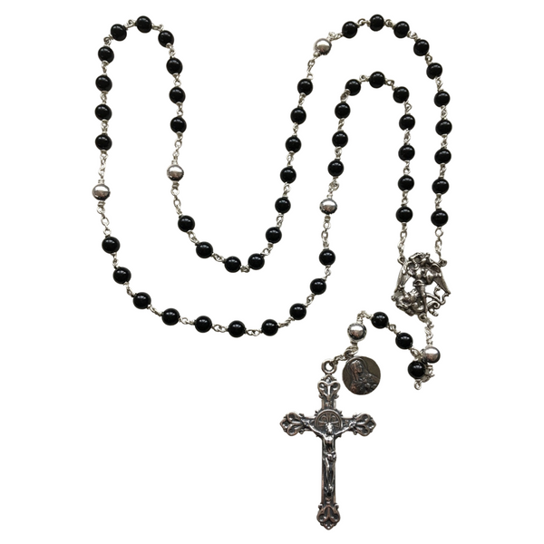 Sterling Silver Black Onyx Rosary Necklace
