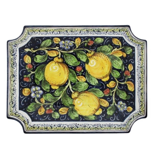 Hand painted Italian Ceramic Serving Tray - "Lemons and Flowers"