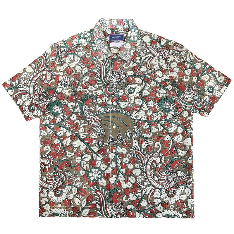 "BIRDS" Series Hand-painted Block Print Short Sleeve Shirt