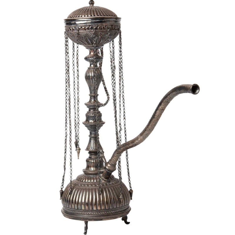 Vintage Mid-Century Orientalist Silver Decorative Hookah Shisha Narguileh