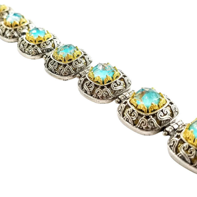 Byzantine bracelet with turquoise doublets in silver 925