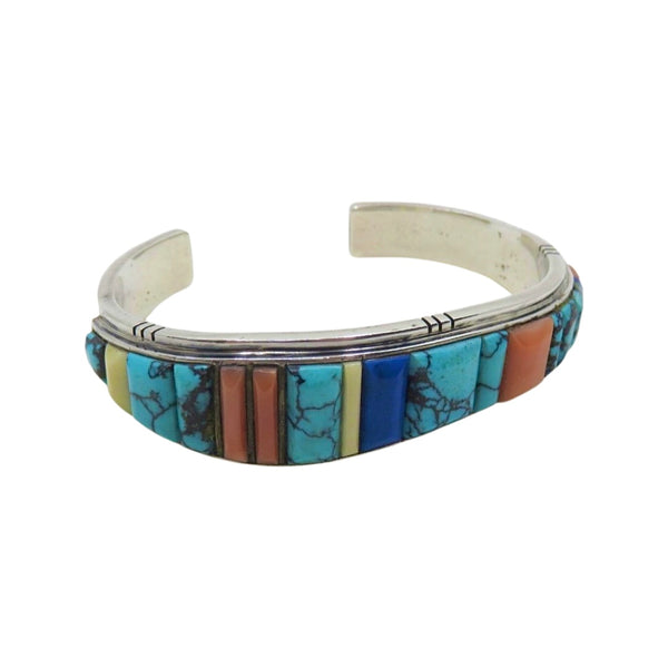 Vintage Sterling Silver Navajo Turquoise Coral Bangle Cuff