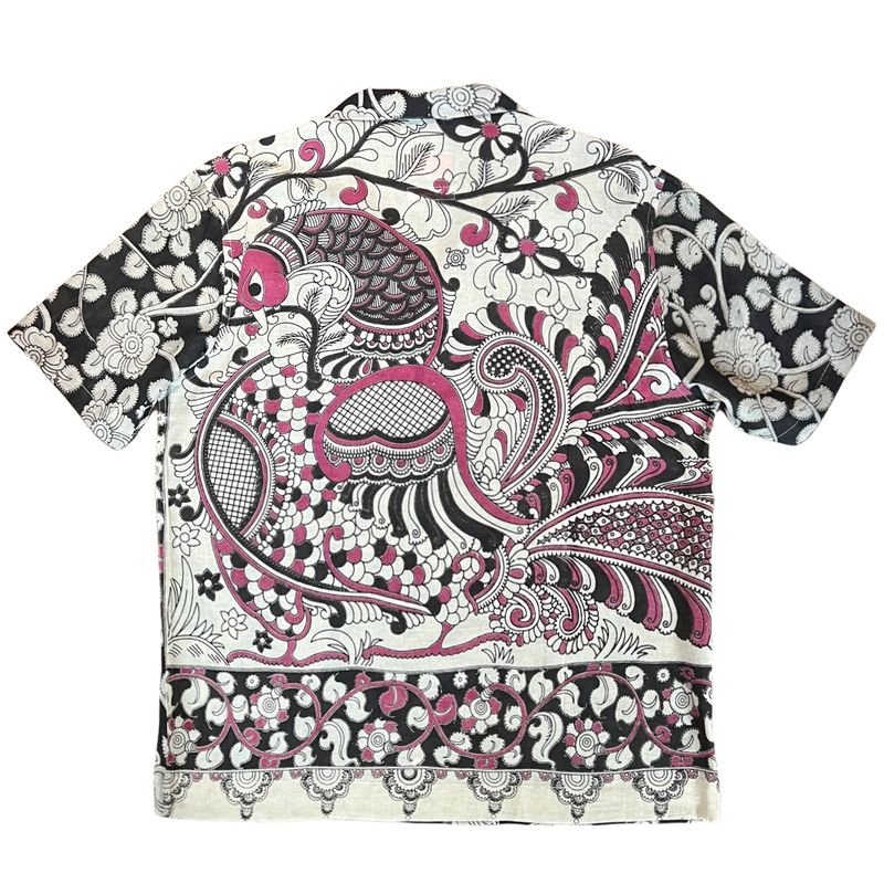 "BIRDS" Series Hand Painted Short Sleeve Shirt - Black