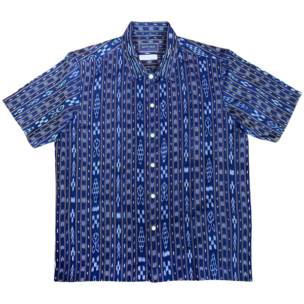 Hand Loomed Ikat Short Sleeve Shirt - Navy / Bronze