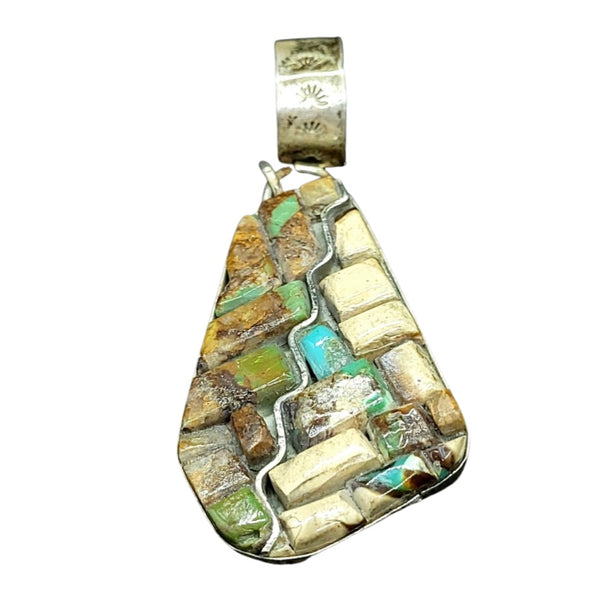 Vintage Multi-stones Inlay Sterling Silver Pendant