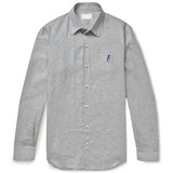 Classic Collar Linen Long Sleeve Shirt - Navy Rabbit Logo