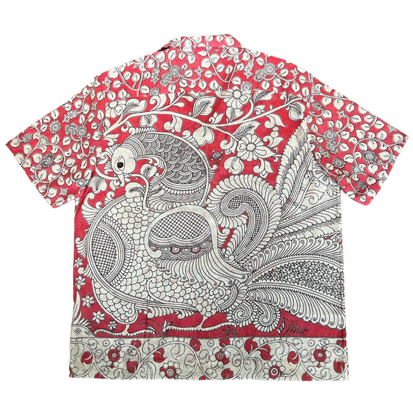 "BIRDS" Series Hand Painted Short Sleeve Shirt - RED
