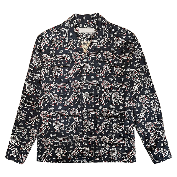 Block Print Long Sleeve 4 Pocket Shirt - Tiger & Lion