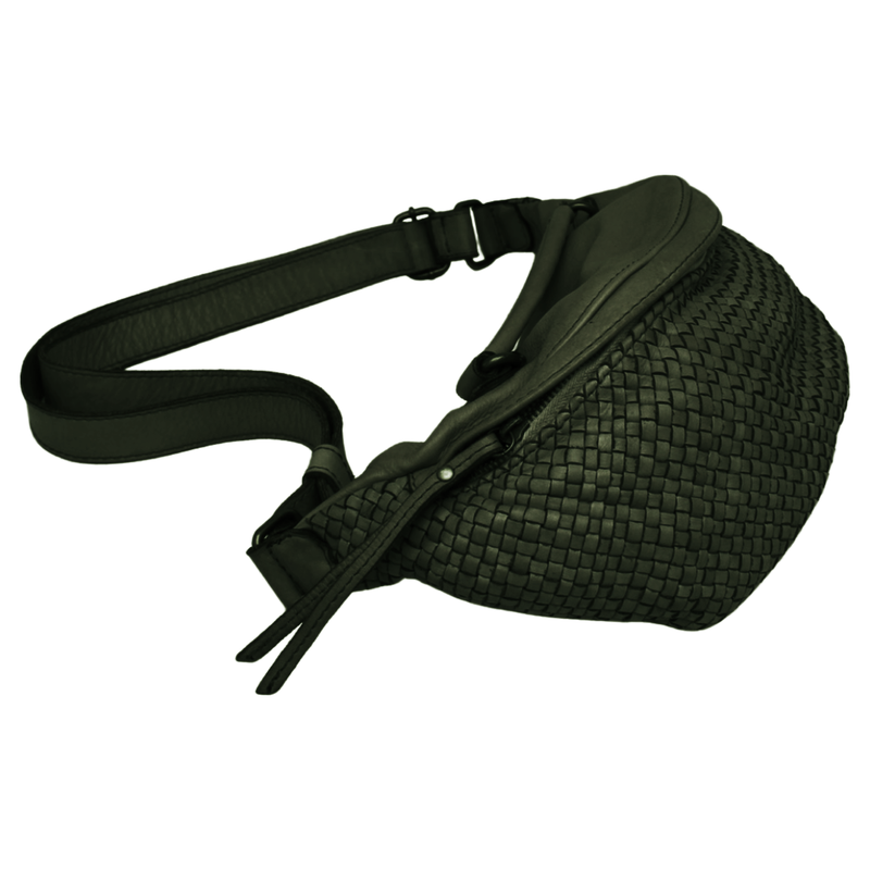 Soft Woven Leather Sling Pouch - Olive