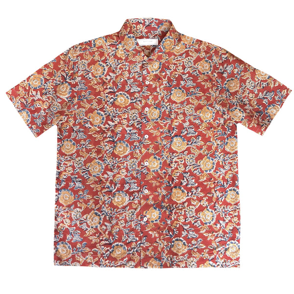 Block Print Short Sleeve Shirt - RED
