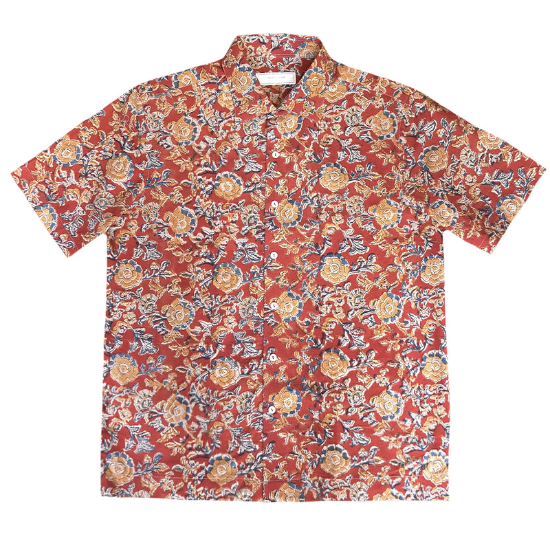 Block Print Short Sleeve Shirt - RED