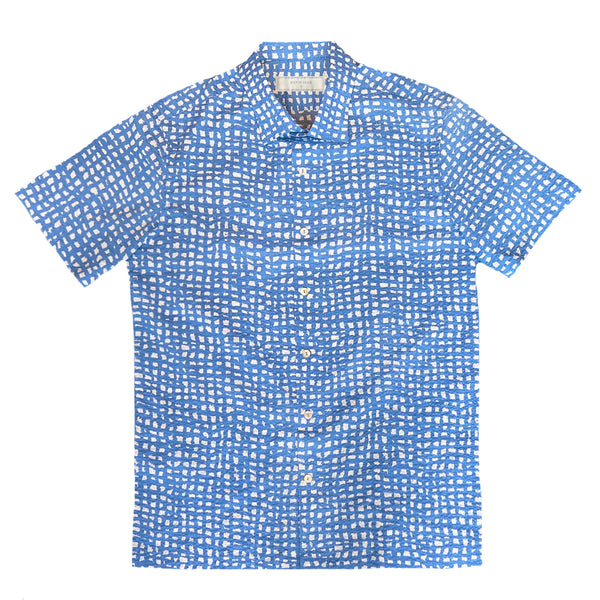 "GAKU II" Blue Japanese Seersucker Short Sleeve Shirt (Made To Order)